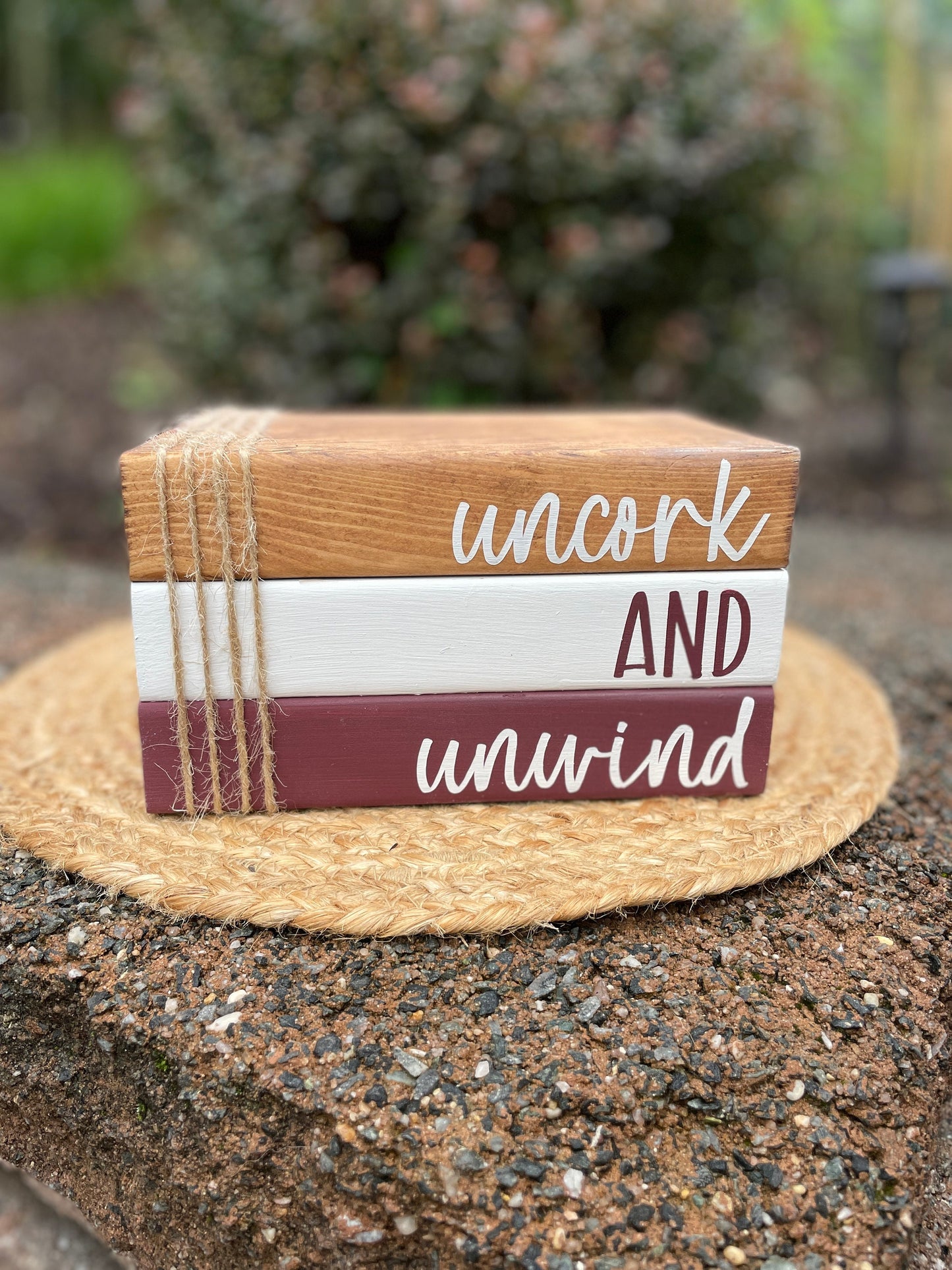 Uncork and Unwind - Wood Book Stack