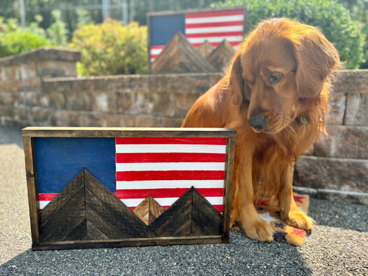 American Flag Mountain Wood Sign