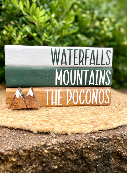 Waterfalls, Mountains & The Poconos- Wood Book Stack