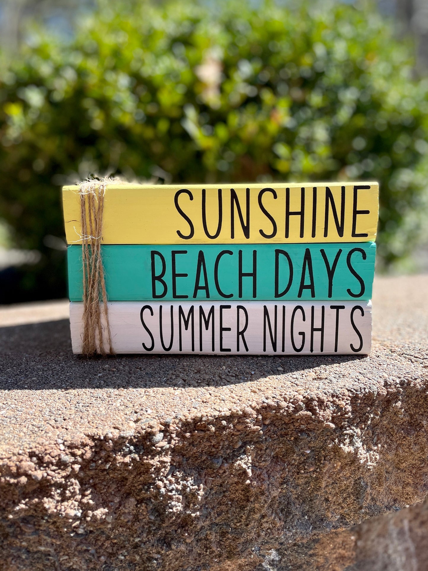 Beach Days, Sunshine and Summer Nights - Wood Book Stack