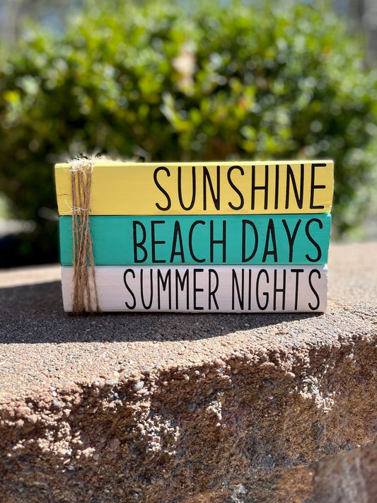 Beach Days, Sunshine and Summer Nights - Wood Book Stack