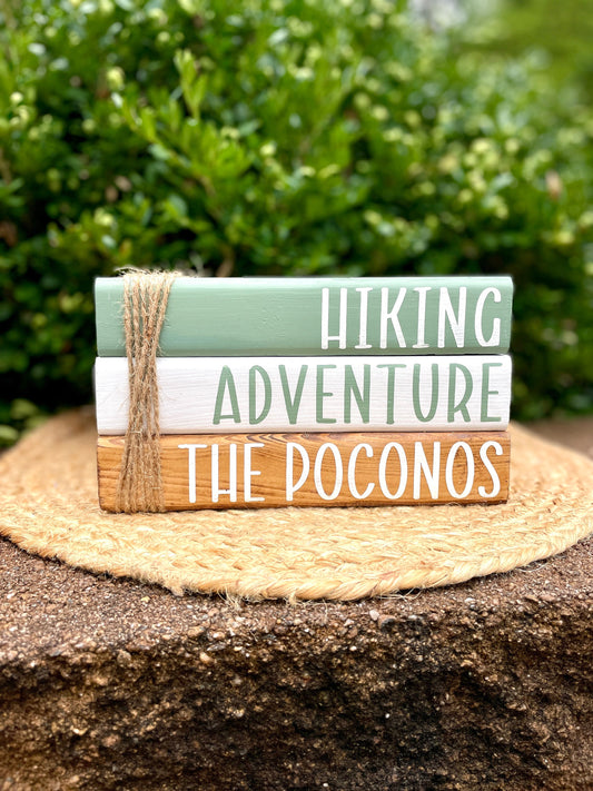 Hiking, Adventure, The Poconos - Wood Book Stack