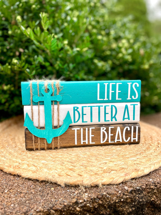 Life is Better at the Beach - Wood Book Stack